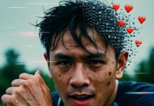 Why Wearable Tech is the Future of Health and Fitness Sweaty runner with glitchy smartwatch, energy bar, fracturing hearts overlay.