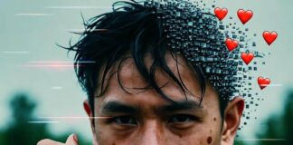 Why Wearable Tech is the Future of Health and Fitness Sweaty runner with glitchy smartwatch, energy bar, fracturing hearts overlay.