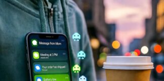 10 Hidden Tech Hacks to Make Your Life Easier in 2025 Phone notifications spill from hoodie pocket; coffee cup on cracked watch.