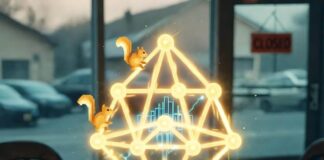 Block chain Technology Explained: How It’s Shaping the Future Glowing blockchain hovers over chained mugs and half-eaten donut, pixelated squirrels scamper.