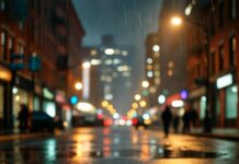 Wearable Tech News: The Most Exciting Innovations for 2025 Rainy Brooklyn street at night, glowing tech haze, half-thrilled, half-wary vibe.