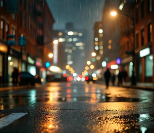 Wearable Tech News: The Most Exciting Innovations for 2025 Rainy Brooklyn street at night, glowing tech haze, half-thrilled, half-wary vibe.