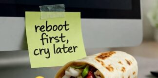 Tech Support Jobs in 2025: What You Need to Know to Start Your Career Cracked phone under half-eaten burrito with "reboot first, cry later" note and laughing emojis.