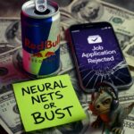 Machine Learning Jobs: How to Enter the Field in 2025 Red Bull on bills, cracked phone says rejected, dinosaur in headphones, neon note: NEURAL NETS OR BUST.