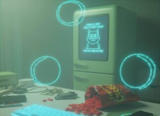 Maximize Your Tech Setup: Essential Tips for 2025 Holographic keyboard on cluttered desk with Cheetos and meme fridge.